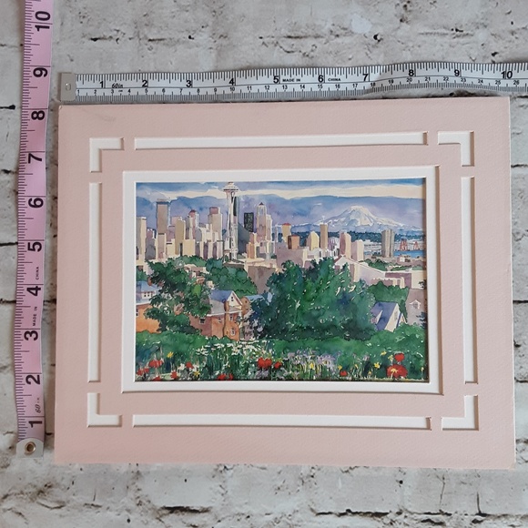 Seattle Skyline 8x10 Matted Watercolor Print - Picture 2 of 4